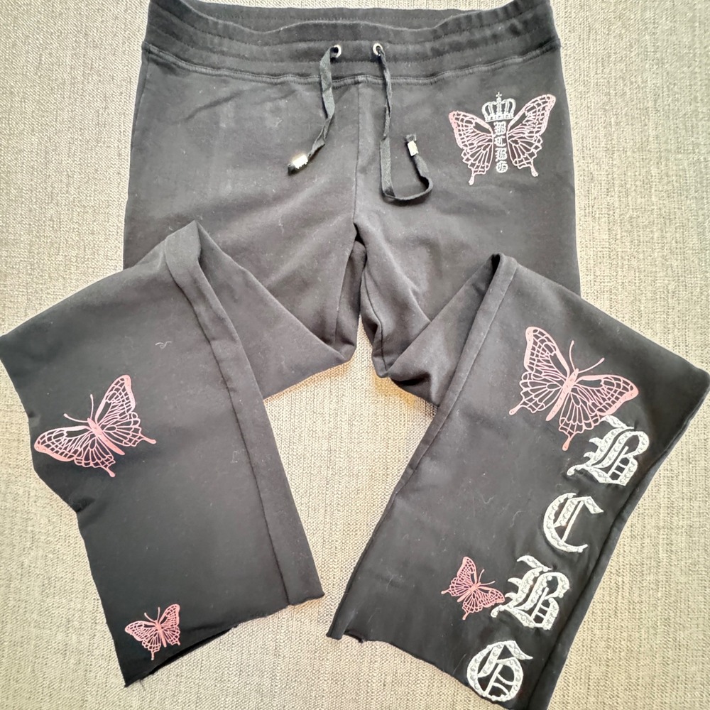 BCBGMAXAZRIA Black Butterfly Rhinestone Y2K Sweatpants Medium